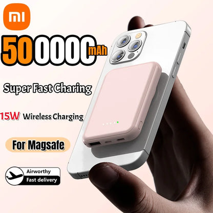 Cargador de batería externo portátil Xiaomi de 500.000 mAh con carga rápida inalámbrica y magnética para iPhone, Huawei y Samsung.