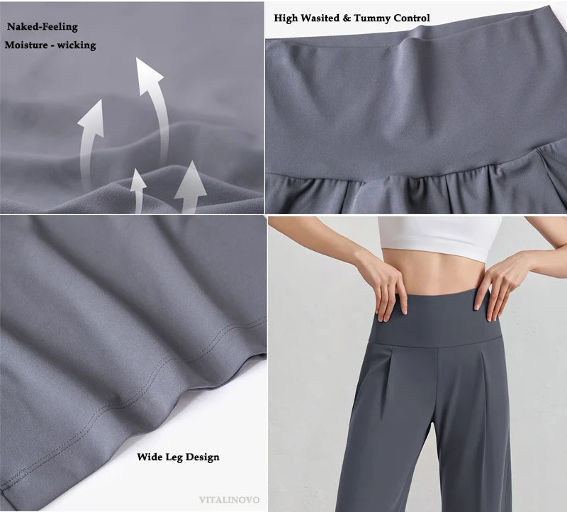 Pantalones de pierna ancha para mujer VITALINOVO, sin bolsillos, cintura alta, elásticos, holgados, tipo chándal, sensación de desnudez, informales, para estar en casa, yoga o entrenamiento, estilo palazzo.