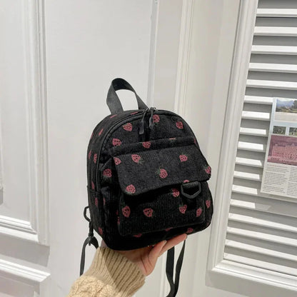 Mini mochila de pana retro para mujer, informal, bonita, para exteriores, con doble hombro, estilo coreano, simple, con bolsillo para teléfono móvil, poliéster, L