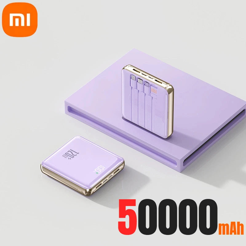 Xiaomi - Mini banco de energía de 500.000 mAh, gran capacidad, carga súper rápida, batería externa con 4 cables integrados para iPhone, Samsung y Xiaomi.