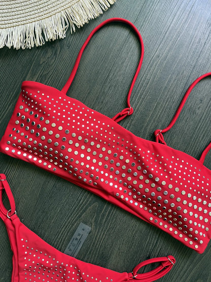 Bikini de diamantes 2025, bañador sexy para mujer, bikini bandeau con efecto push up, bañador femenino brillante, traje de baño floral, ropa de playa