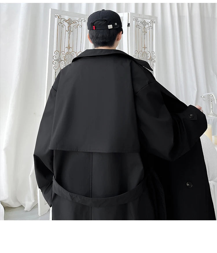 Gabardina de hombre, corte ajustado, cruzada, con cinturón, cortavientos, solapa, chaqueta larga, informal, impermeable, tallas M-5XL