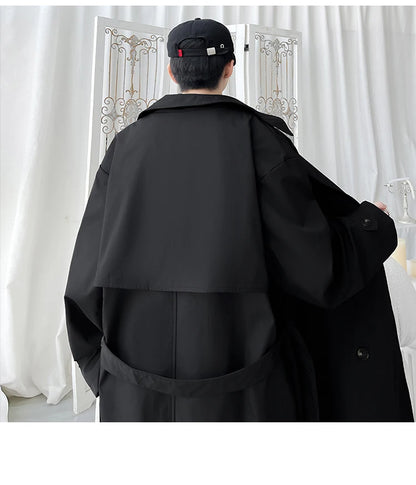 Gabardina de hombre, corte ajustado, cruzada, con cinturón, cortavientos, solapa, chaqueta larga, informal, impermeable, tallas M-5XL