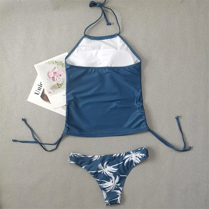 Women's Bathing Suit Coconut Drawstring Side Halter Neck Tankini Set Summer Beach Wear Cute Swimwear Women Swimsuit Sexy Bikini