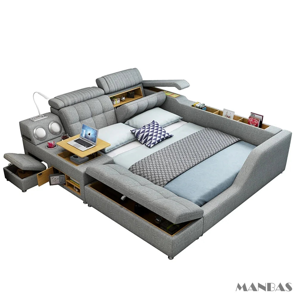 Moderna cama inteligente multifuncional con almacenamiento, altavoces, USB, estanterías y tatami: cama de lujo tamaño king/queen Ultimate
