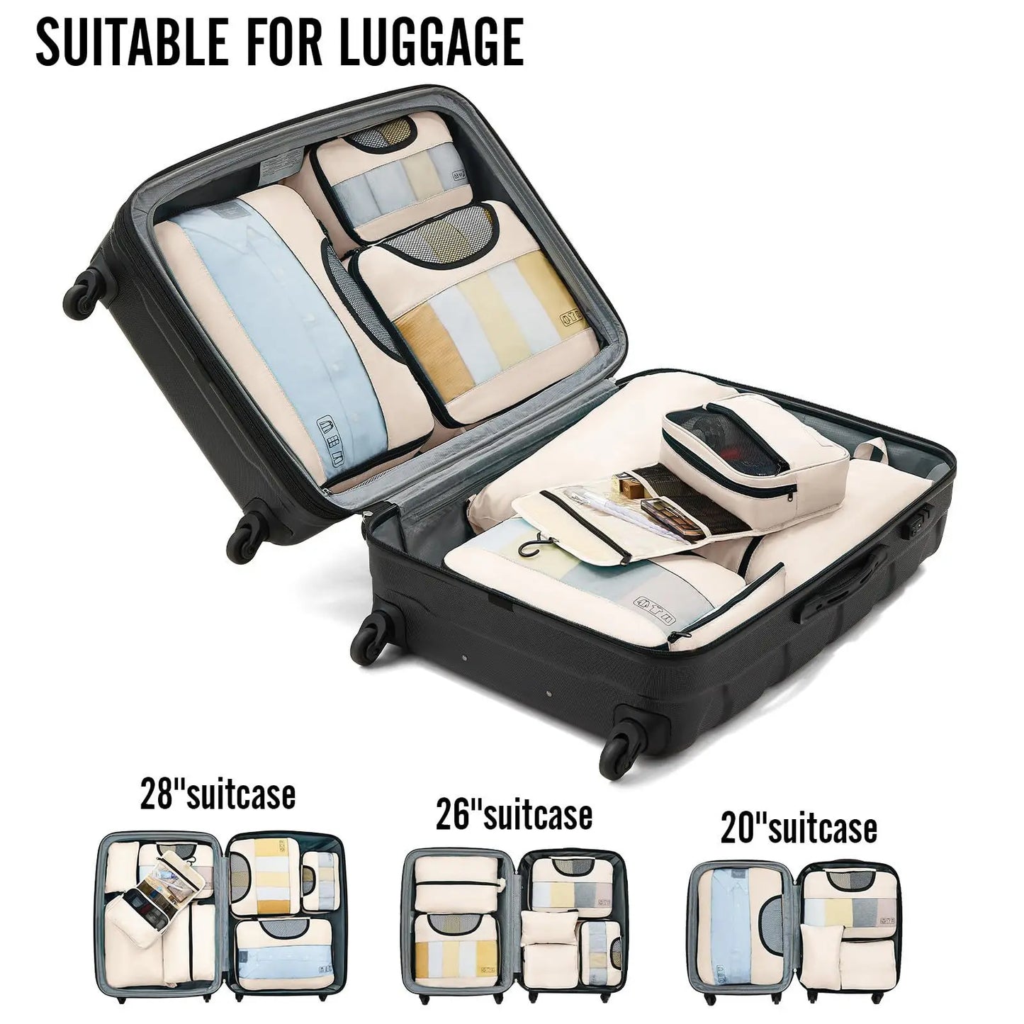 Conjunto de 8 bolsas de viaje de alta calidad, impermeables, organizadoras de equipaje, separadoras de ropa y cubos de embalaje portátiles.