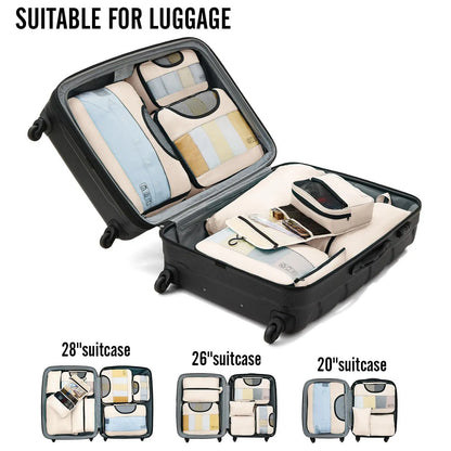 Conjunto de 8 bolsas de viaje de alta calidad, impermeables, organizadoras de equipaje, separadoras de ropa y cubos de embalaje portátiles.