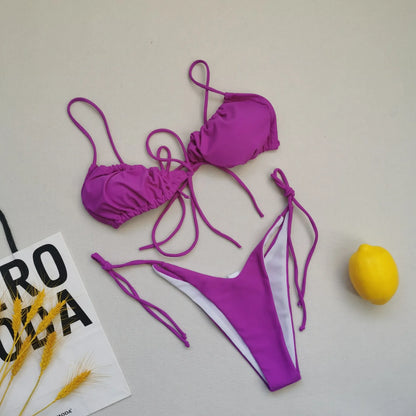 Bikini sexy de 21 colores para mujer, traje de baño liso con estampado floral de leopardo, conjunto de bikini de playa con tirantes y vendaje