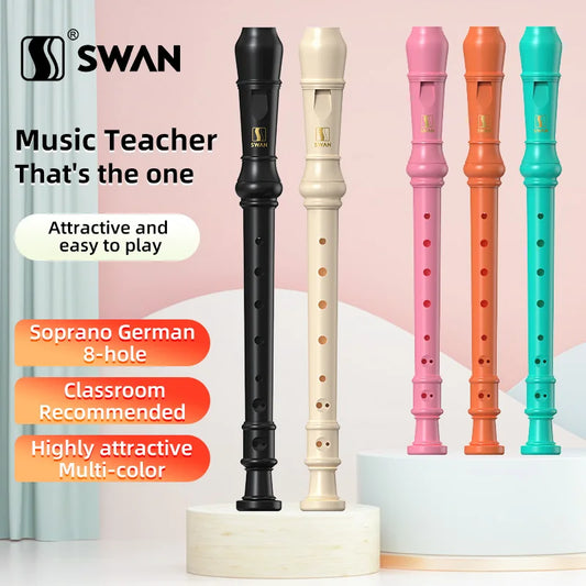 Flauta dulce soprano SWAN para niños principiantes, flauta dulce con digitación alemana en clave C, 3 piezas con kit de limpieza