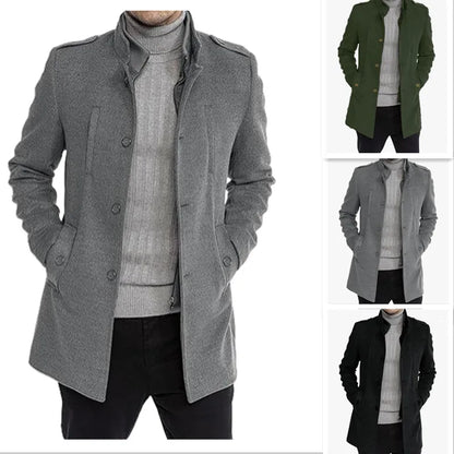 Nueva moda masculina: elegante cortavientos de otoño/invierno, abrigo de lana con doble cuello, chaquetas de lana para hombre de mediana edad, estilo ejecutivo.