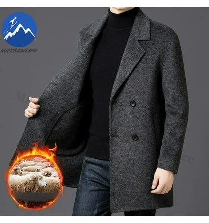Chaqueta de lana de lujo para hombre Maxbarley, cuello de traje, abrigo ligero y cálido para trabajo, viajes informales, resistente al frío, mezcla de lana para invierno