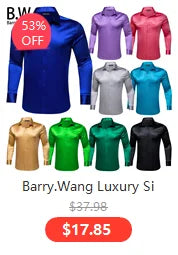 Camisas de seda de diseño para hombre en azul, dorado, verde, rojo, blanco y negro. Estampado cachemir bordado. Corte ajustado. Blusas casuales de manga larga.