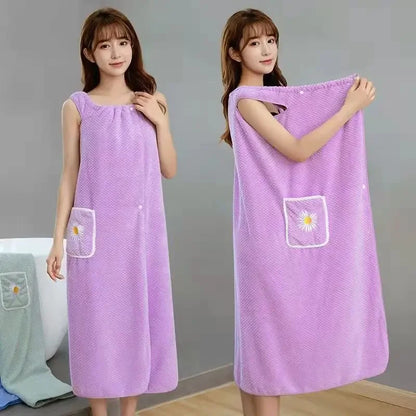 Toalla de baño para el hogar, para mujeres, usable, para adultos, absorbe el agua, algodón puro, para cabello seco, falda larga, estilo baño, bata de baño lavable