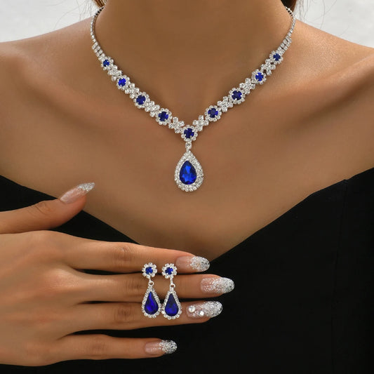 Conjunto de 3 collares y pendientes de cristal para mujer, ideales para vestidos de noche de boda.