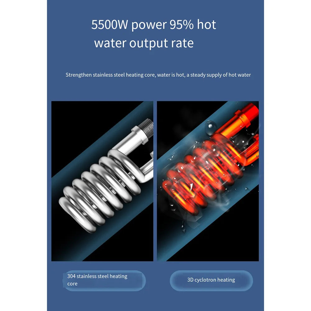 Calentador de agua instantáneo sin tanque de 5500 W con termostato, calentador de inducción, calentadores eléctricos táctiles inteligentes, ducha automática.