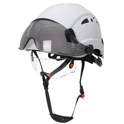 Casco de seguridad con patrón de fibra de carbono y gafas de doble visera para ingenieros, casco de seguridad CE ANSI ABS, gorra de trabajo industrial, rescate