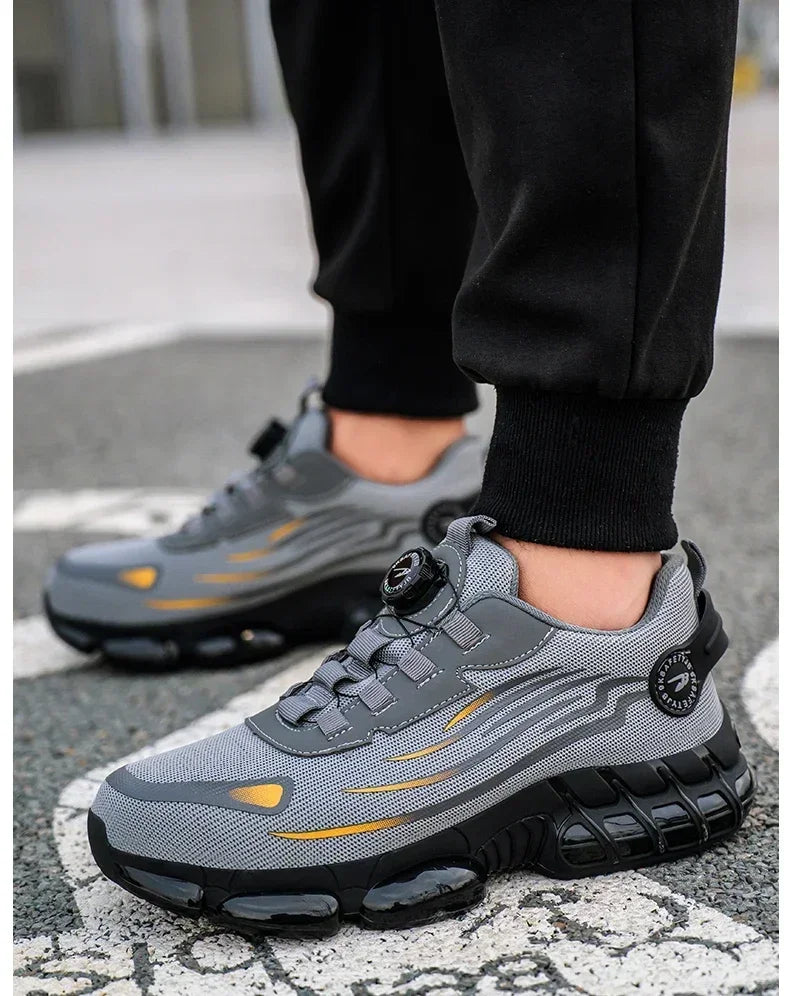 Zapatos de seguridad con botón giratorio para hombre, calzado de trabajo antigolpes y antiperforación, calzado deportivo de moda, botas protectoras de seguridad.