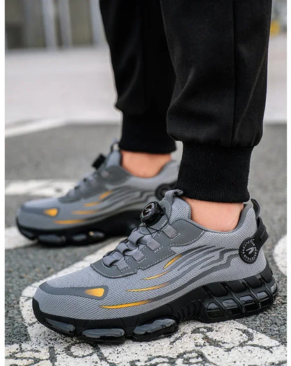 Zapatos de seguridad con botón giratorio para hombre, calzado de trabajo antigolpes y antiperforación, calzado deportivo de moda, botas protectoras de seguridad.