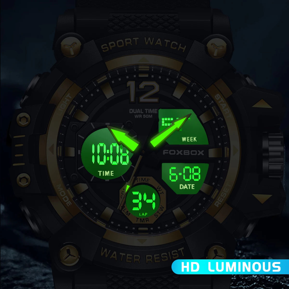 Relojes de pulsera para hombre con pantalla LED de lujo FOXBOX, deportivos, luminosos, impermeables, militares, de cuarzo, para hombre, Relogios Masculino + Caja