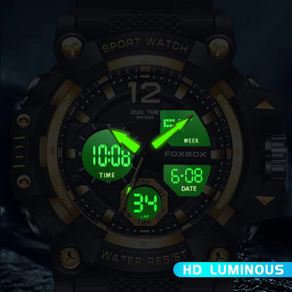 Relojes de pulsera para hombre con pantalla LED de lujo FOXBOX, deportivos, luminosos, impermeables, militares, de cuarzo, para hombre, Relogios Masculino + Caja