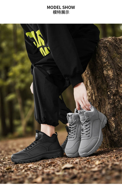 Botas de nieve de gran tamaño para hombre, zapatos de invierno de algodón, botines, zapatos de trabajo para hombre, botas de cuero impermeables de alta calidad, Bota Masculina