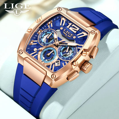 LIGE Reloj de cuarzo sencillo para hombre, correa de silicona, deportivo, informal, para exteriores, calendario, luminoso, resistente al agua, hueco, nuevo