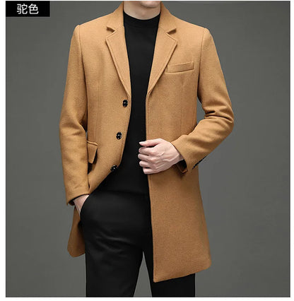Abrigo de lana de invierno COMXZ 2025 para hombre, estilo retro, grueso, de cachemir, ropa urbana coreana, ligero, de lujo, con mezcla de lana.