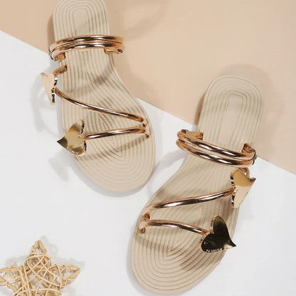 Sandalias planas elegantes con forma de corazón para mujer, con punta abierta, antideslizantes, para playa y exteriores, verano 2024, talla 43