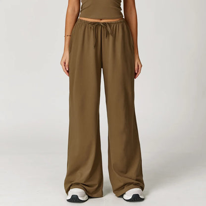 Pantalones de yoga deportivos para mujer, holgados, de pierna ancha, finos, transpirables, con cordón elástico y diseño caído.