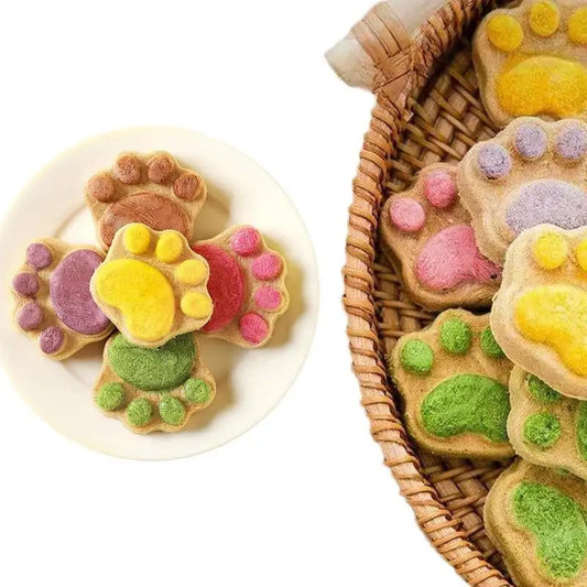 Galletas con forma de pata para gatos, liofilizadas y naturales, con forma de huella, premios para gatos, limpieza bucal.