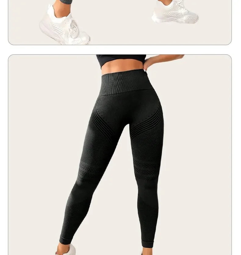 Pantalones de yoga de punto sin costuras de cintura alta para mujer, pantalones ajustados de fitness, pantalones deportivos de nueve puntos para correr, pantalones de gimnasio, realce de glúteos.