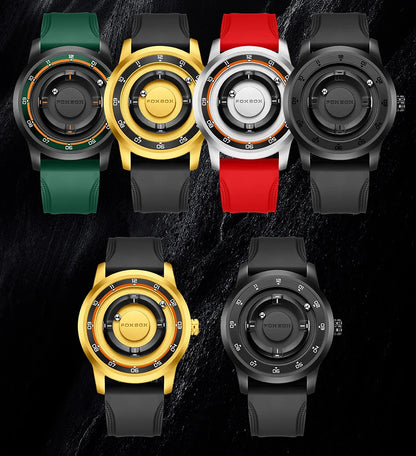 Reloj de pulsera de cuarzo para hombre FOXBOX Fashion, verde, de silicona, resistente al agua, con puntero deslizante y fuerza magnética, para deportes al aire libre.