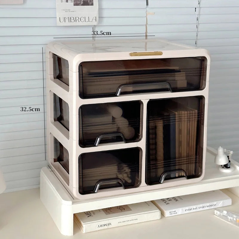 Organizador de escritorio, caja de almacenamiento para cosméticos, escritorio de oficina, dormitorio, estudio, escritorio, plástico, rectangular