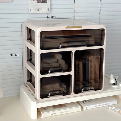 Organizador de escritorio, caja de almacenamiento para cosméticos, escritorio de oficina, dormitorio, estudio, escritorio, plástico, rectangular