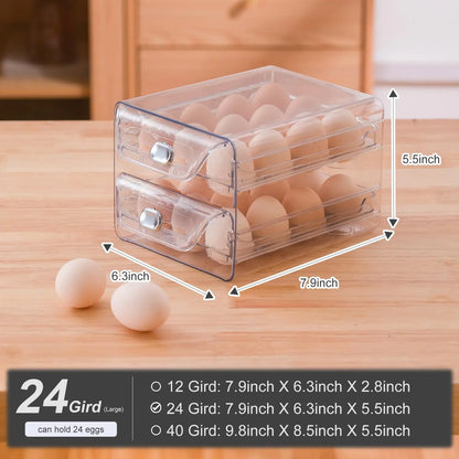 Organizador de cajones para refrigerador con escala de tiempo, huevera transparente para guardar huevos frescos, bandeja de gran capacidad.