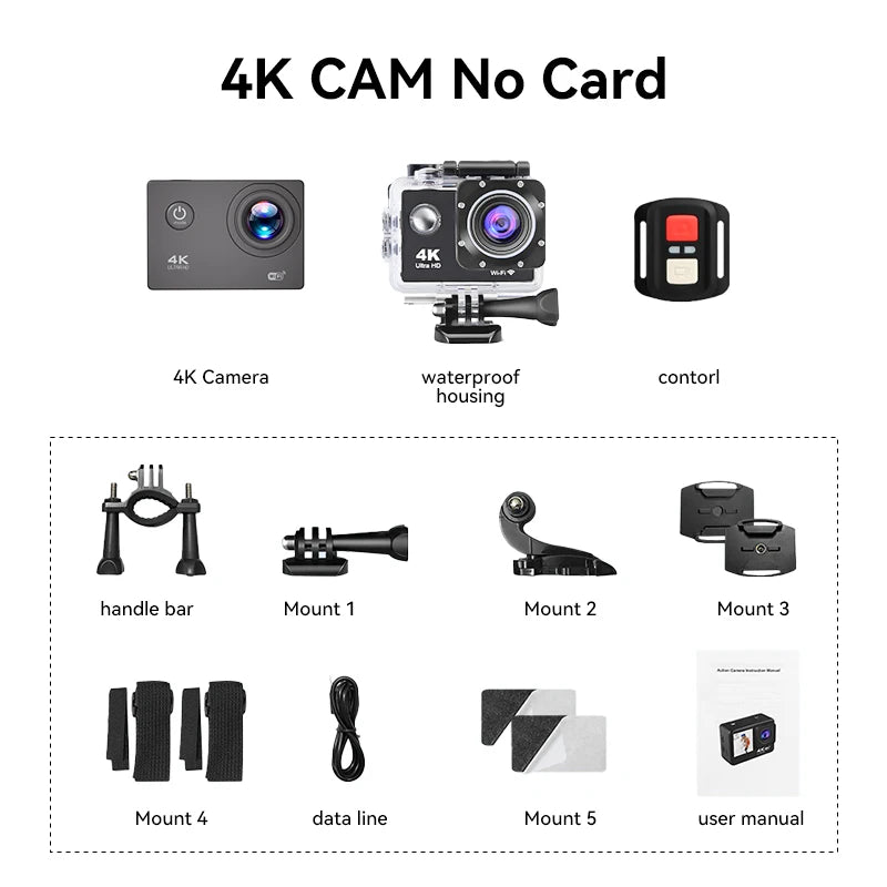 Cámara de acción 4K para exteriores con WiFi, grabación de vídeo en casco, 4K/30 FPS, WiFi, 2.0", 170 DGPS, zoom 4X, subacuática, impermeable, deportiva.