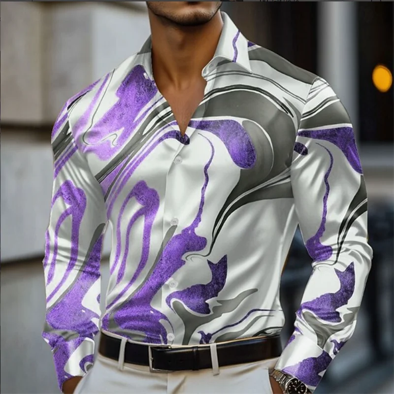 Camisa de hombre con estampado floral 3D, estilo casual, manga larga, botones, ideal para vacaciones, verano, primavera y otoño.