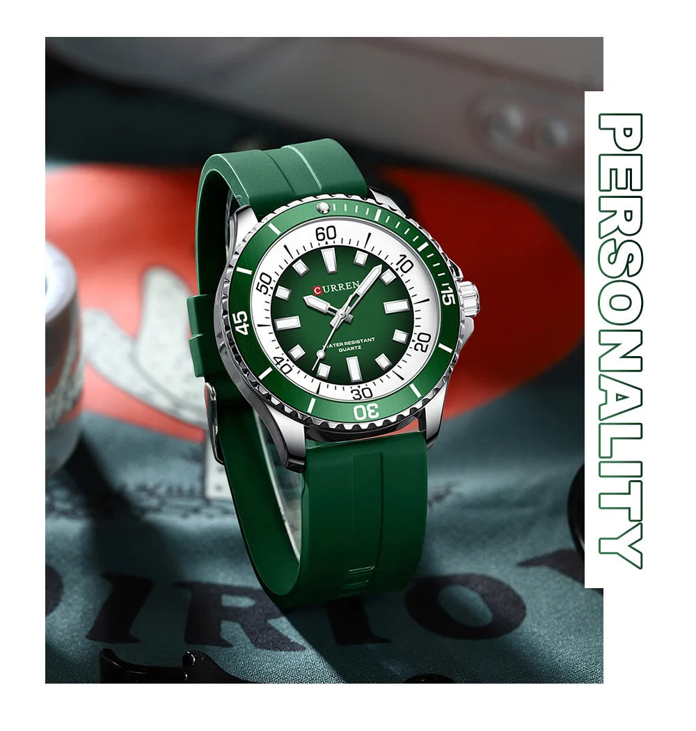 CURREN 8448 Reloj de cuarzo de moda para hombre, reloj de pulsera deportivo con correa de silicona, luminoso, resistente al agua y esfera grande para exteriores
