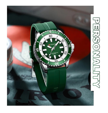 CURREN 8448 Reloj de cuarzo de moda para hombre, reloj de pulsera deportivo con correa de silicona, luminoso, resistente al agua y esfera grande para exteriores