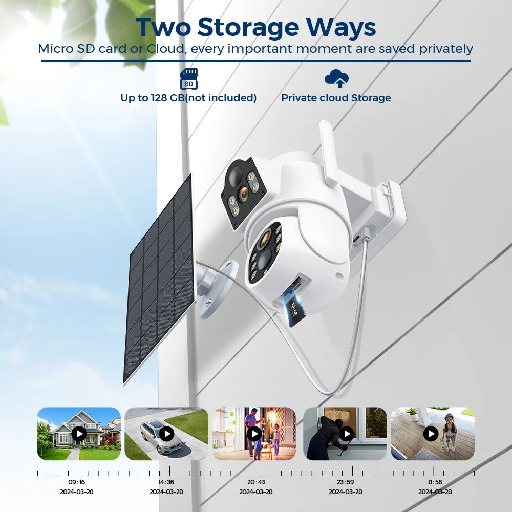 Cámara de seguridad exterior inalámbrica ICSEE de 8 MP, 4K, Wi-Fi, doble lente, 8MP, 4K, solar, con batería de 7800 mAh y 365 días de autonomía en espera.
