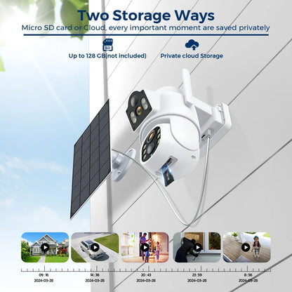 Cámara de seguridad exterior inalámbrica ICSEE de 8 MP, 4K, Wi-Fi, doble lente, 8MP, 4K, solar, con batería de 7800 mAh y 365 días de autonomía en espera.