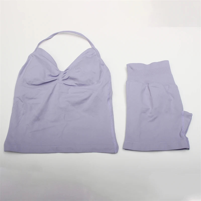 Women's Electric Blue Blossom High Stretch Top Sports Bra Shorts Set Comfortable Gym Workout Yoga Active Wear Impact Outfit
