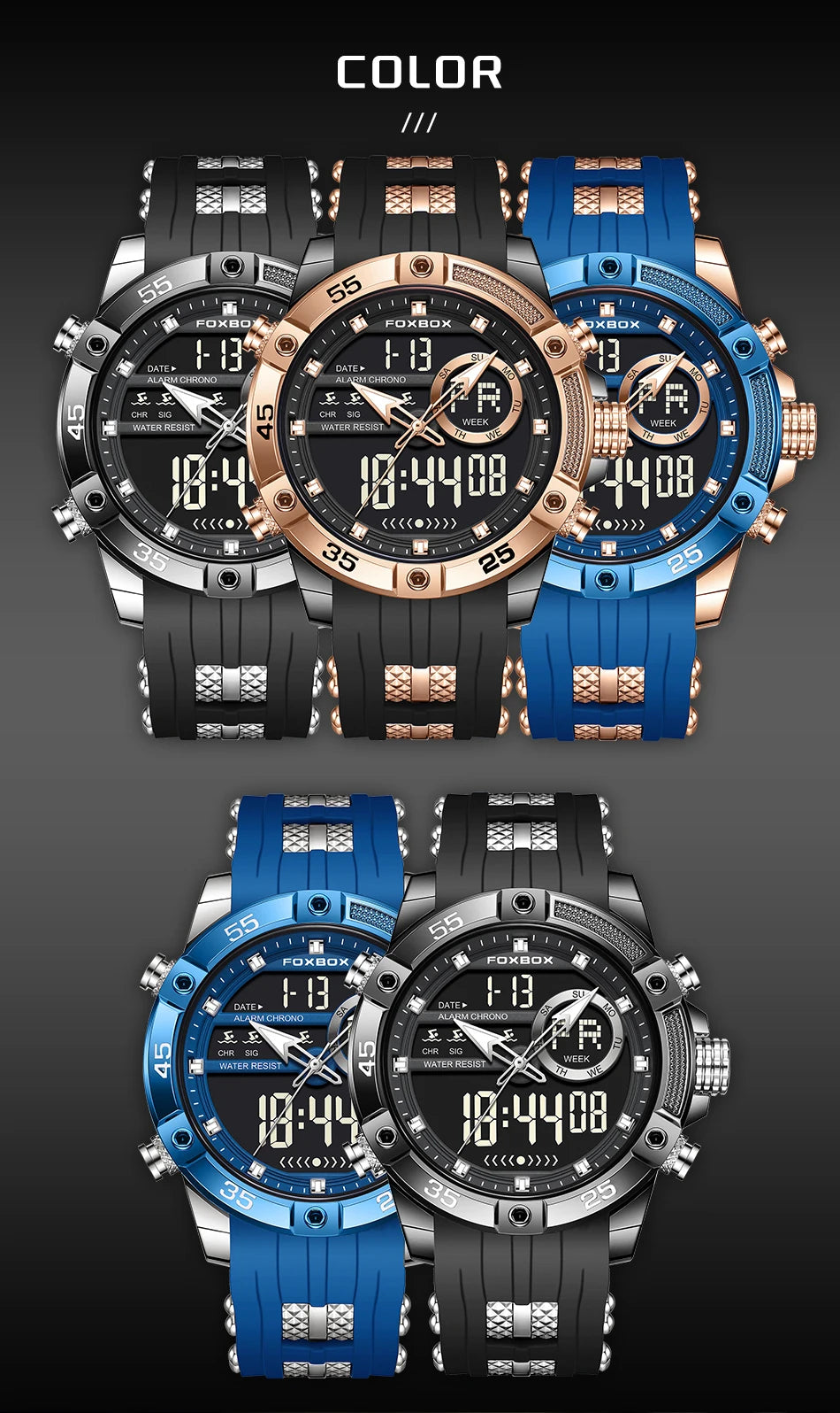 Nuevo reloj de pulsera de cuarzo original de lujo de la marca FOXBOX para hombre, reloj analógico digital resistente al agua de estilo militar a la moda para hombre