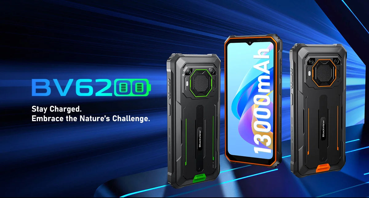 Teléfono resistente Blackview BV6200 con pantalla IPS HD+ de 6,56 pulgadas, batería de 13000 mAh, 8 GB (4+4) de RAM, 64 GB de almacenamiento, cámara de 13 MP, GPS, Android 13 y certificación IP68/IP69K.