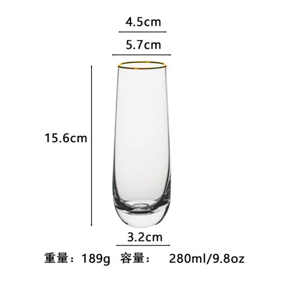 Vaso de agua redondo transparente de vidrio de alta calidad, colorido, con forma de huevo, resistente al calor, con borde dorado, para jugo, para uso doméstico.
