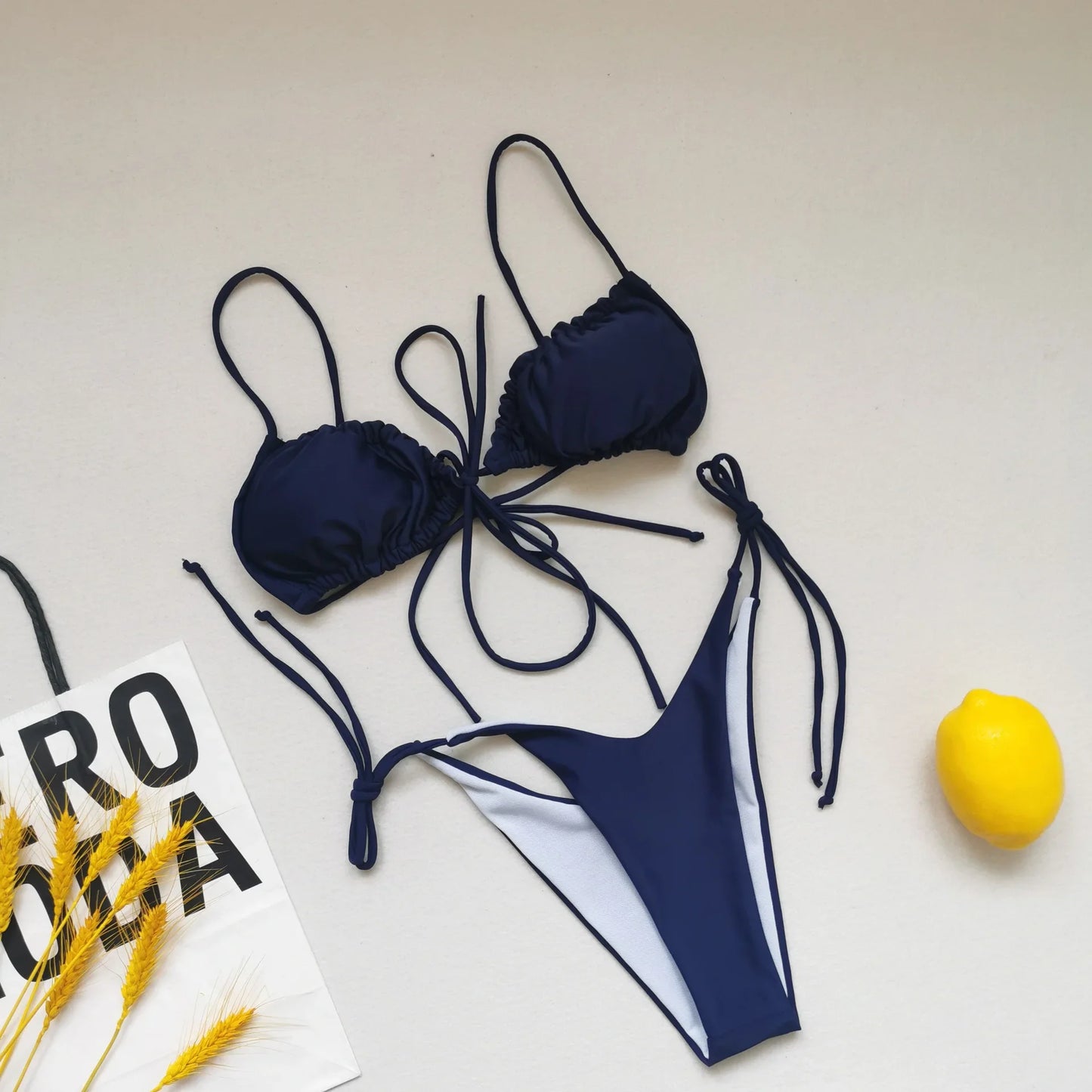 Bikini sexy de 21 colores para mujer, traje de baño liso con estampado floral de leopardo, conjunto de bikini de playa con tirantes y vendaje