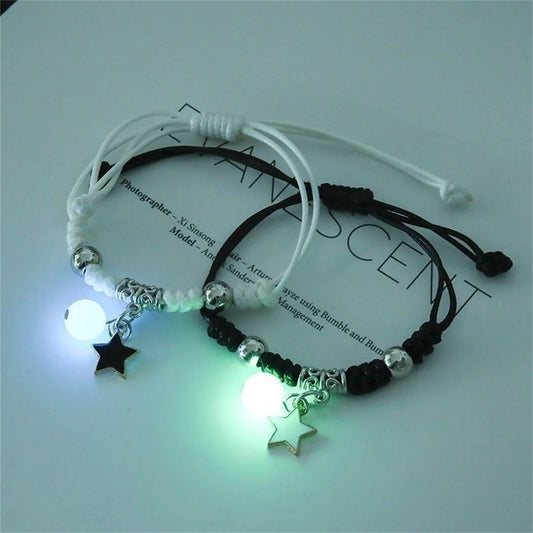 Pulsera de pareja con cuentas luminosas de moda para mujeres y hombres, con dije de gato, flor, corazón, llave, cerradura, cruz, pulsera a juego para amigos, joyería