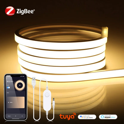Tira LED COB inteligente ZigBee 3.0 Wifi Tuya de 5V con luz USB, cinta LED neón con regulador de intensidad, controlador LED compatible con Alexa, lámpara de armario, decoración