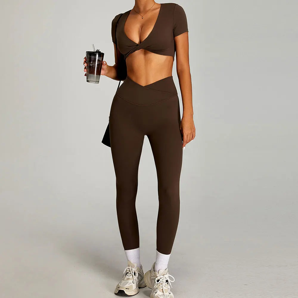 Conjunto deportivo de yoga para mujer mikeyoga, 2 piezas, secado rápido, ideal para gimnasio, correr y entrenar. Incluye ropa deportiva de manga corta para yoga.