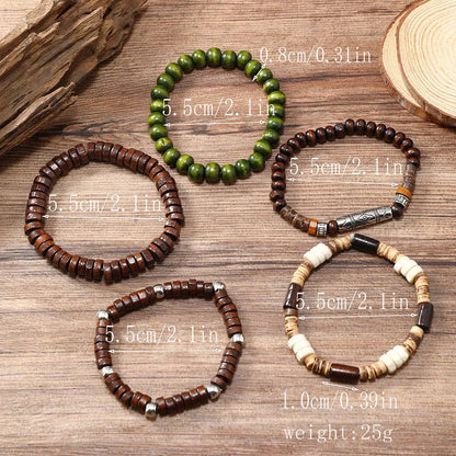 Pulsera para hombre, nueva pulsera retro multicapa de concha de coco con cordón elástico de varias piezas y cuentas de madera.